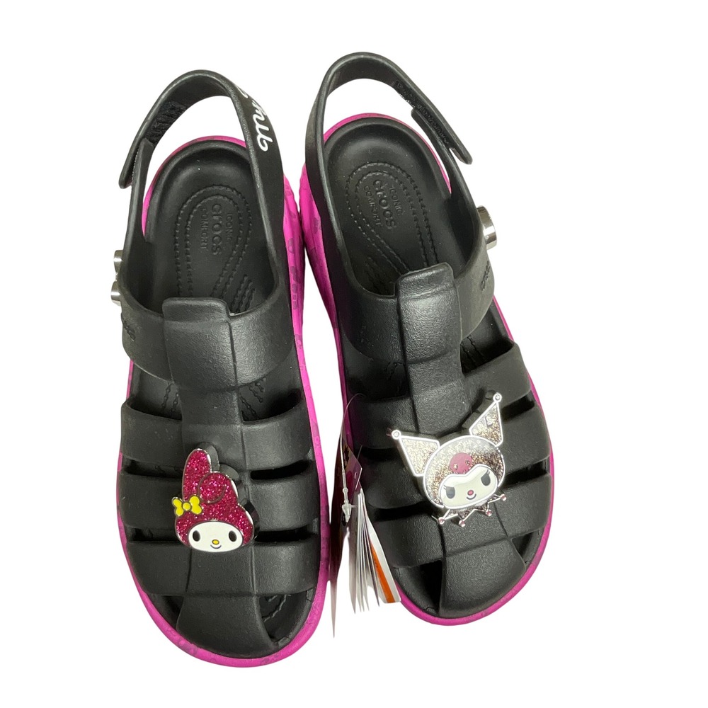 CROCS Black and Pink Platform Jelly Sandals with Character Charms